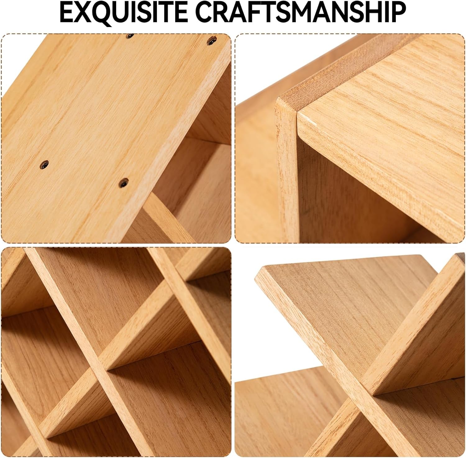 Wooden 13-Bottle Wine Rack - Nature Wood 4-Tier Wine Display Rack/Free Standing and Countertop Storage Shelf - Bottle Holder/Cabinet Glass XHJJ4-NA